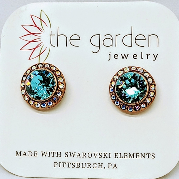 Statement Blue Swarovski Crystal Post Earrings - Picture 1 of 6